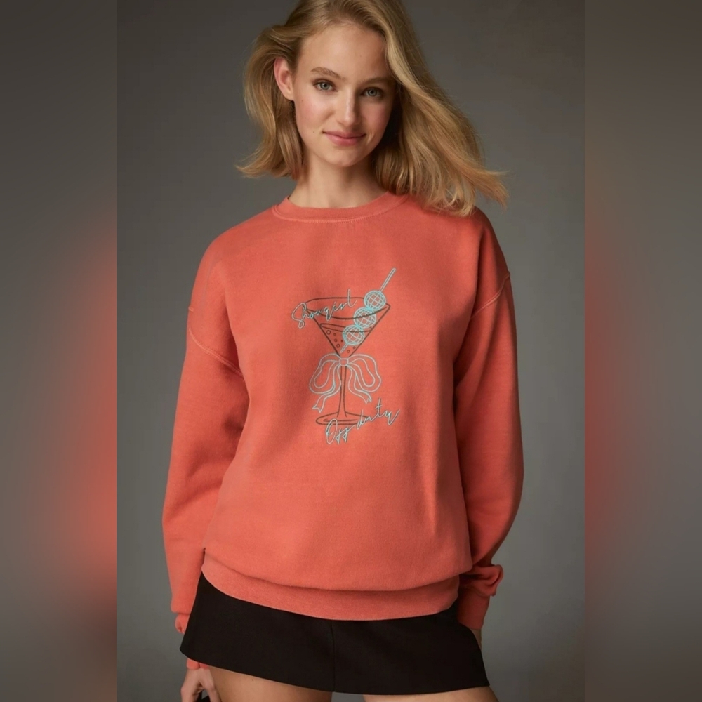 NWT Anthropologie Orange Coral Showgirl Graphic Crewneck Sweatshirt